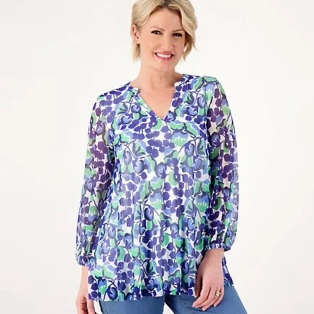 GIRL WITH CURVES Y Neck Mesh Blouse A596302
